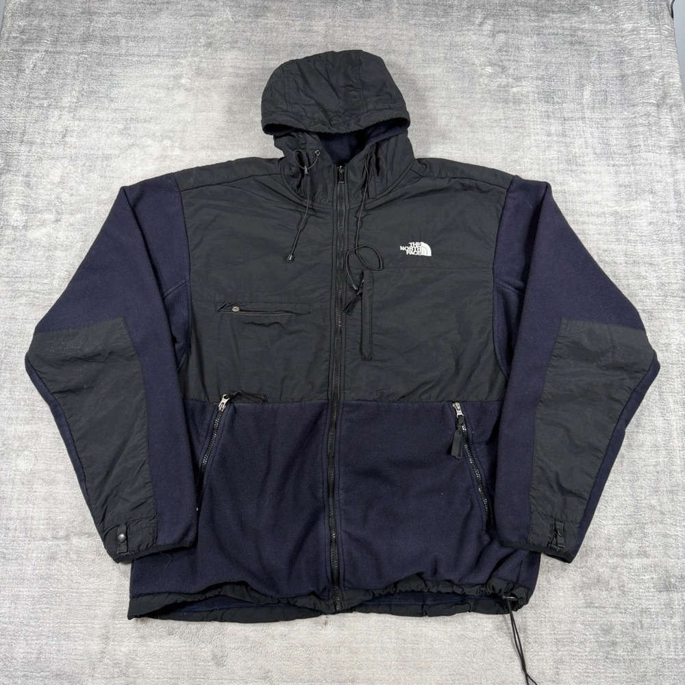 The North Face Jacket Mens 2XL Navy Blue Fleece Denali Hooded Full Zip Parka